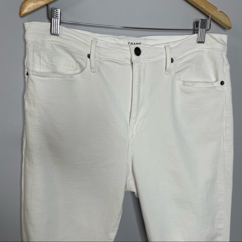 Frame Le Beau Ripped Straight Leg Boyfriend Jeans In Blanc Drive Rips - Picture 4 of 9